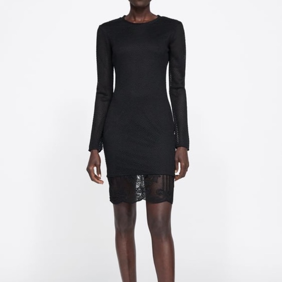 ZARA new without tag black mesh trim midi dress size L - Picture 2 of 5
